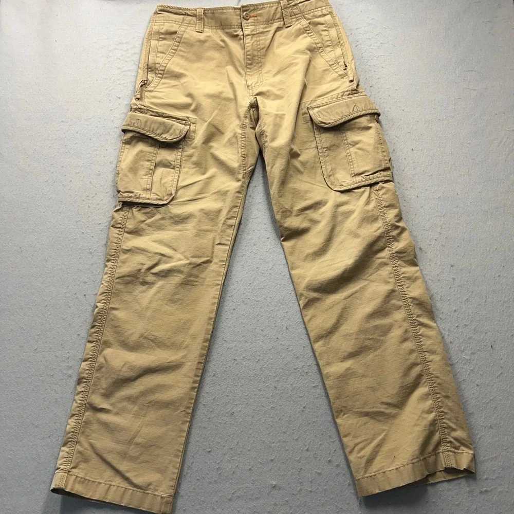 LL Bean Cargo Pants Mens 32W 34L Khaki Tan Natural Fit Cotton Utility 262570